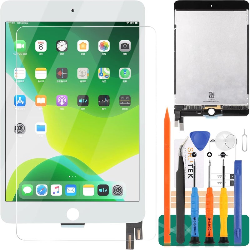SRJTEK استبدال شاشة LCD لجهاز iPad mini 4 2015 لمجموعات إصلاح شاشة iPad mini 4 لأجزاء إصلاح شاشة اللمس A1538 A1550 باللون الأبيض 7.9" (بدون زر الصفحة الرئيسية) - Image 1